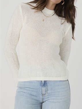 French Connection Ivory Crewneck Lightweight Open Knit Sweater